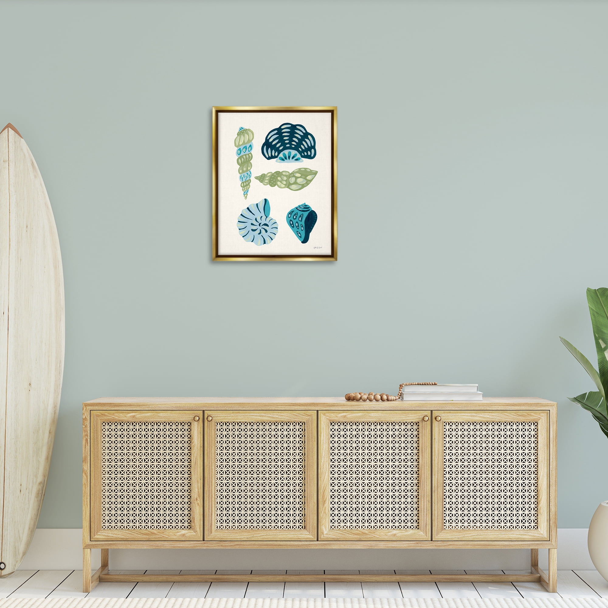 Stupell Industries Blue Shell Collection Nautical & Beach Painting Gold Floater Framed Canvas Art Print Wall Art, 25 x 31