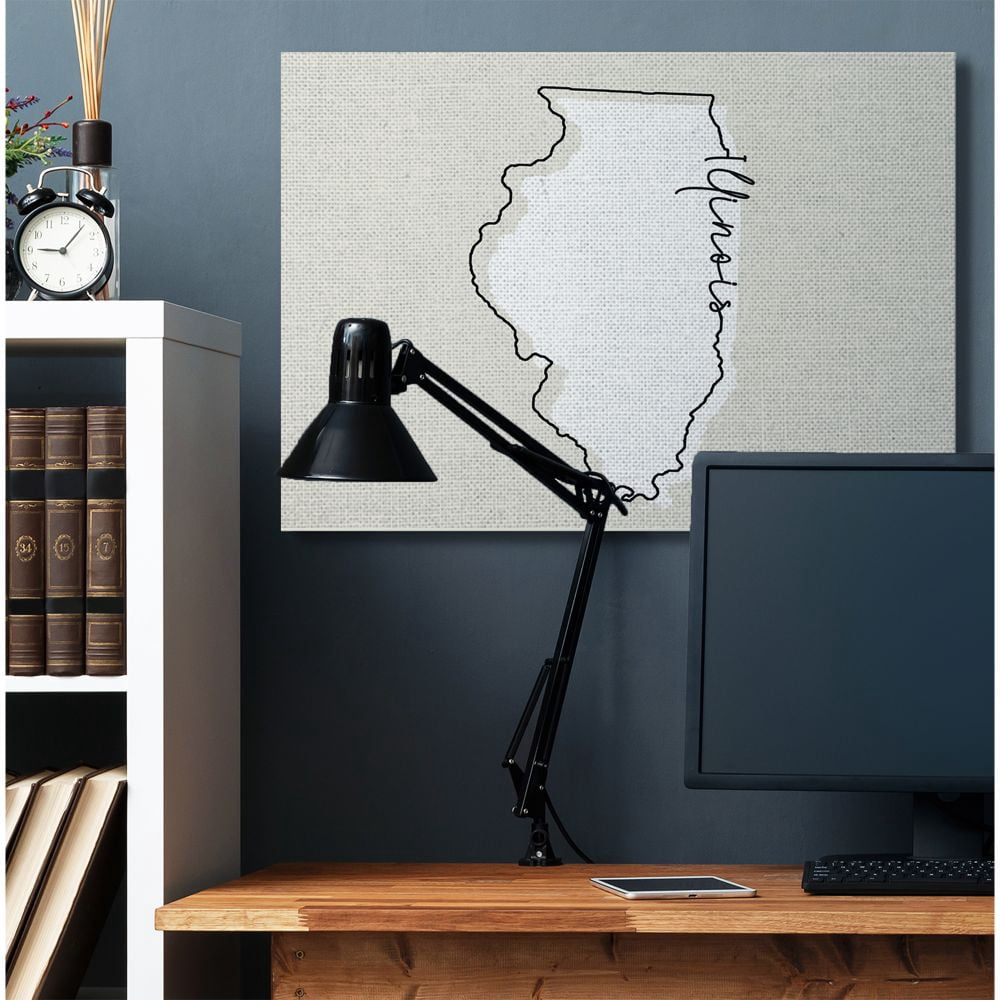 Stupell Industries Illinois Home State Map Neutral Print Design Super Canvas Wall Art by Daphne Polselli