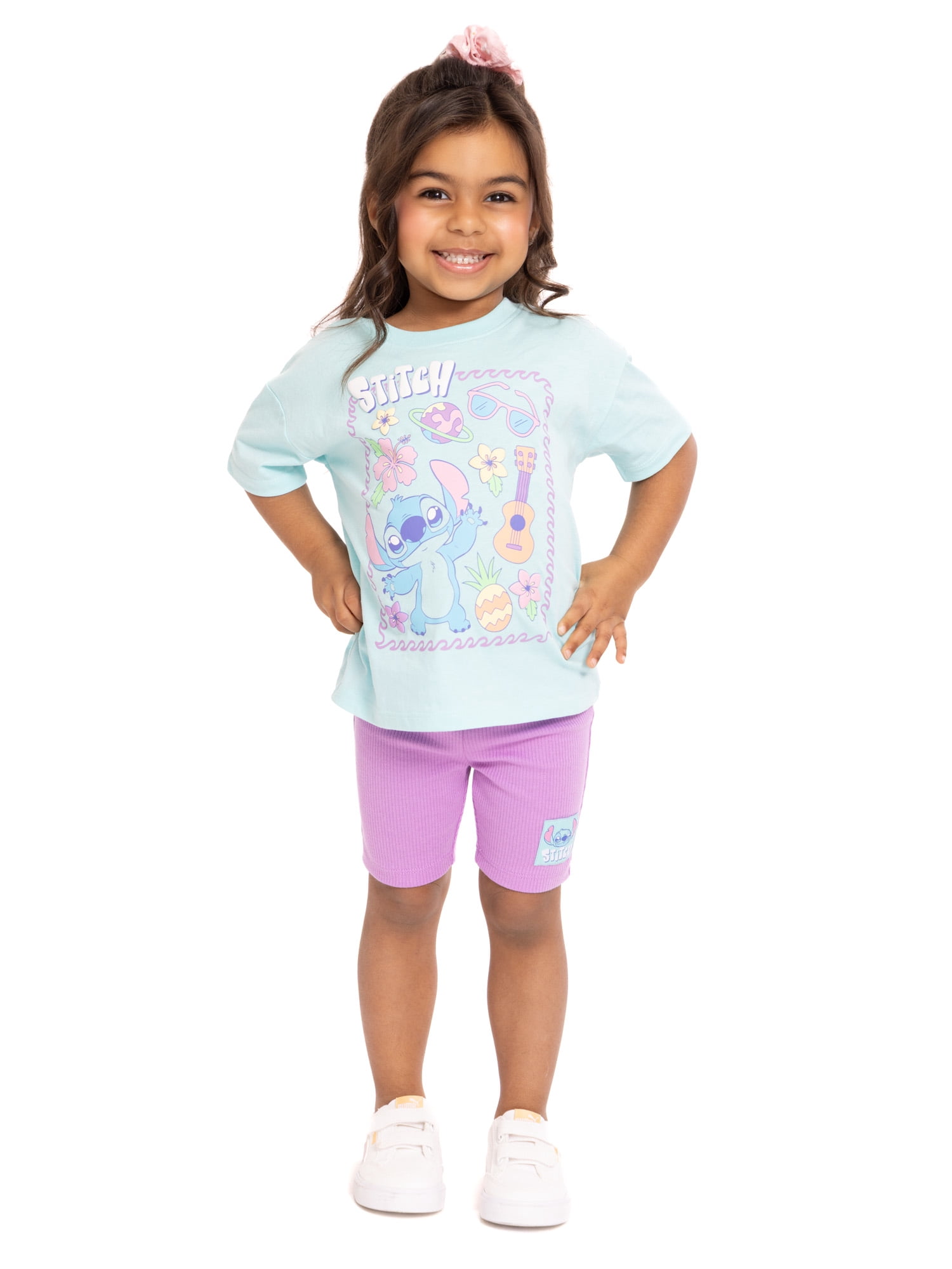 Stitch Toddler Girls Graphic Tee and Bike Shorts Set, 2-Piece, Sizes 12M-5T