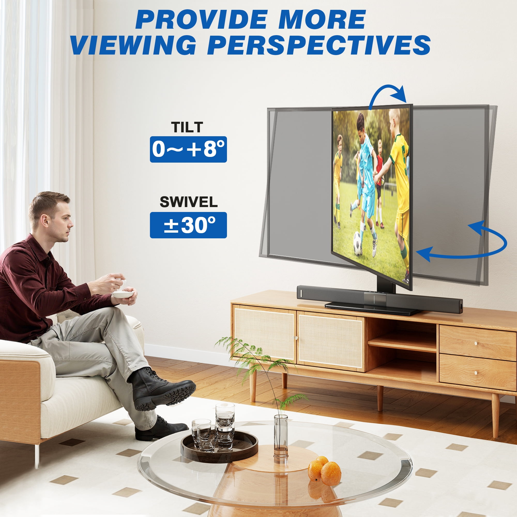 RTVR Universal Table Top TV Stand for 32 to 75 inch Flat Screen TVs, Swivel Height Adjustable Table Mount Base, Black