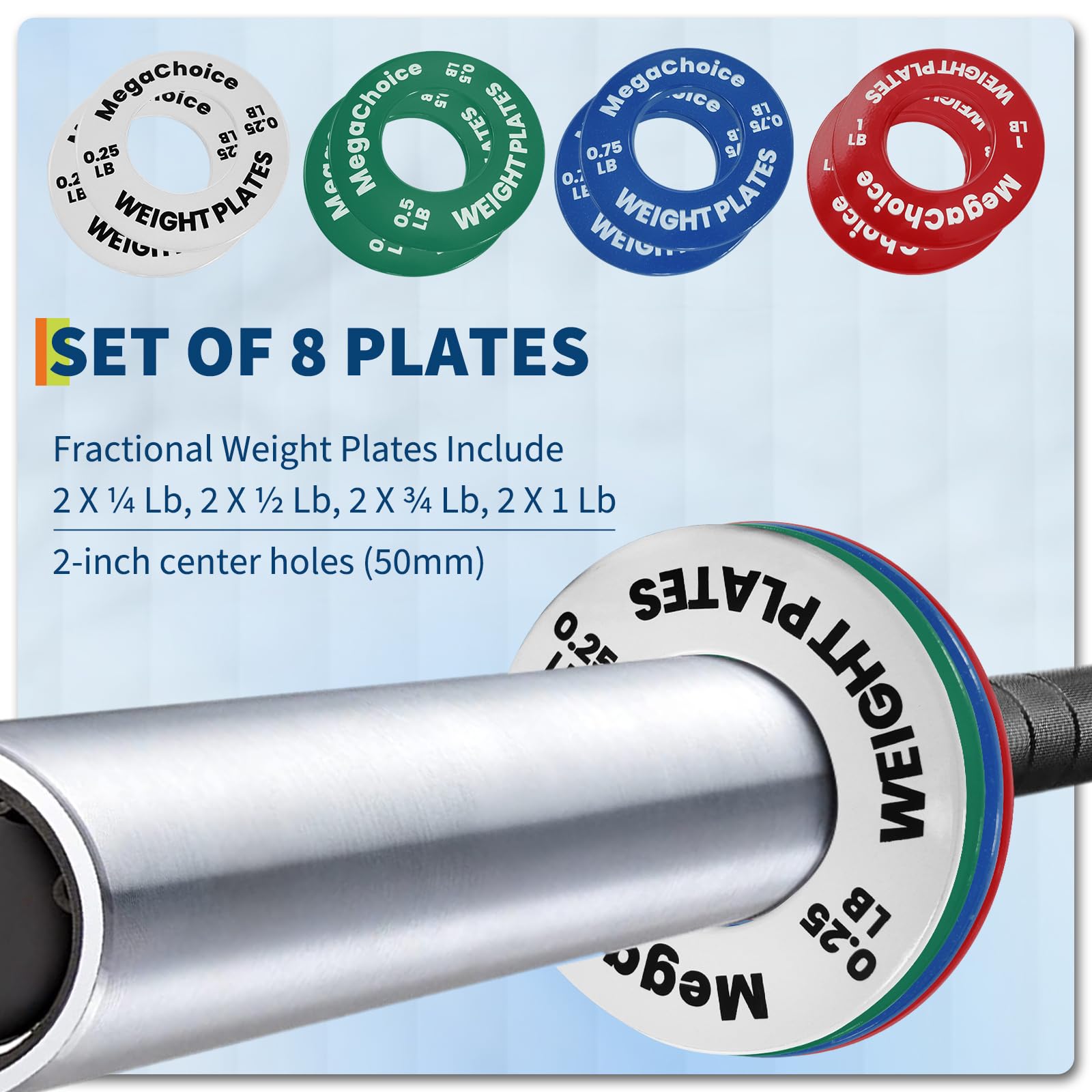 Yeshouse Fractional Weight Plates Set of 8 (0.25Lbs 0.5Lbs 0.75Lbs 1Lbs) | Steel Micro Plates for Olympi-c Barbells | Progressive Overload Strength Training | Color-Coded Small Weights for Home Gym