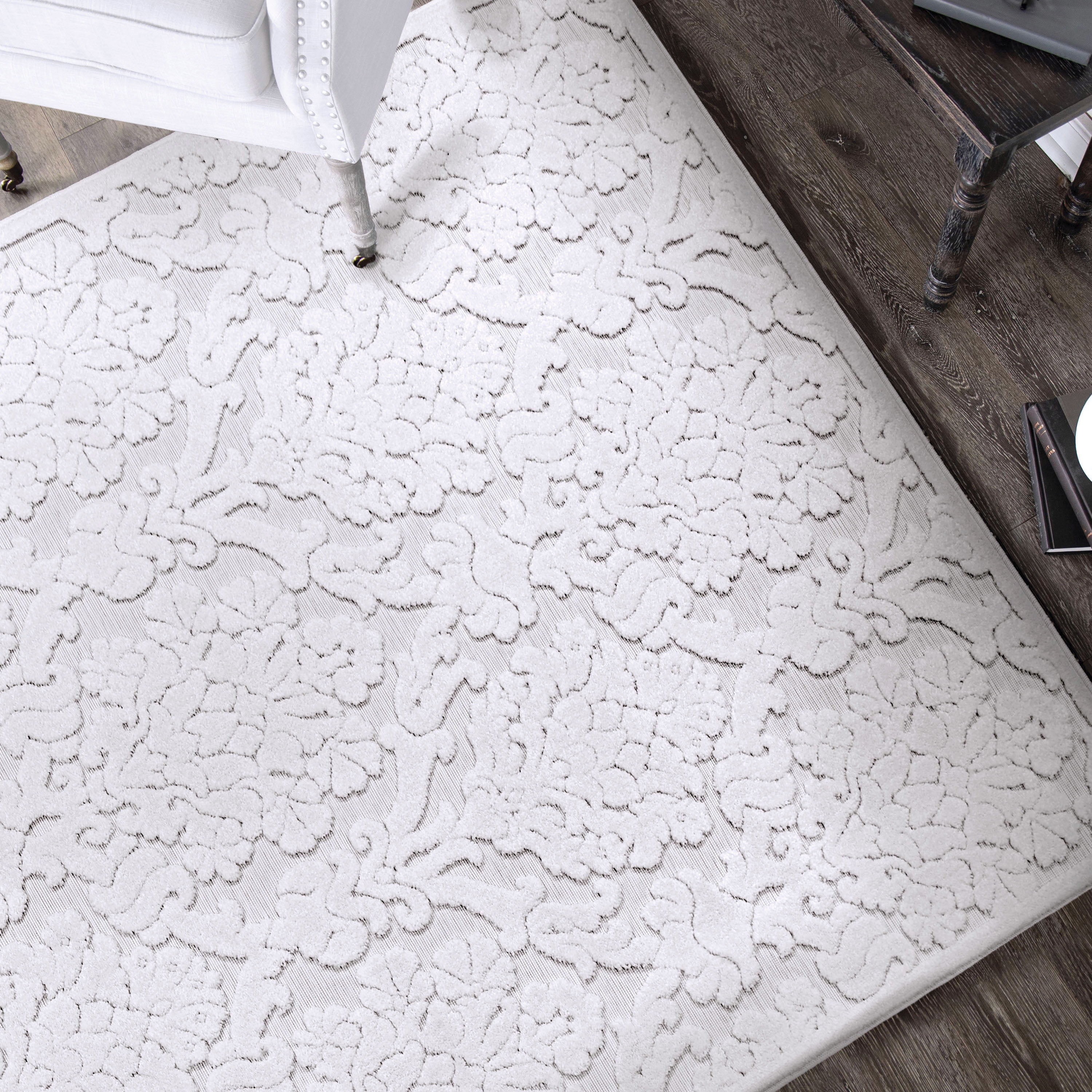 My Texas House Charlotte 9 ft x 13 ft Natural Damask Area Rug
