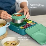 OmieBox Bento Box for Kids - Insulated Bento Lunch Box with Leak Proof Thermos Food Jar - 3 Compartments, Two Temperature Zones - (Meadow)