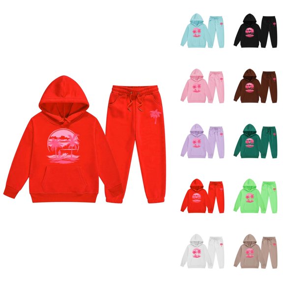 Little Girls Outfits Girl Sets Child Toddler Boys Girls Long Sleeve Solid Warm Hoodie Pullover Tops Pants Kids Outfits Sweat Suit