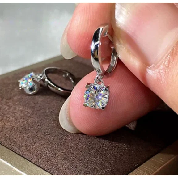 2Ct Round Cut Lab Created Diamond Women's Drop & Dangle Earrings in 14K White Gold plated