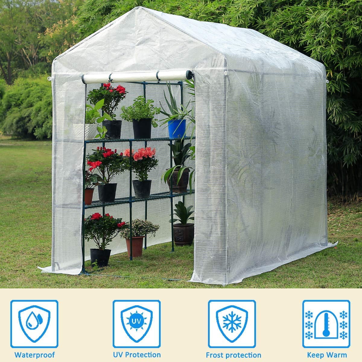 SONGMICS Garden Greenhouse Backyard 143 x 215 x 195 cm Grow House for Outdoors Roll-up Door Walk-in Plant Shed with 14 Shelves Patio Green GWP13GN Terrace SONGMICS Garden Greenhouse Backyard 143 x 215 x 195 cm Grow House for Outdoors Roll-up Door Walk-in Plant Shed with 14 Shelves Patio Green GWP13GN Terrace