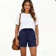 thumbnail image 5 of Resicozy Linen Shorts for Women Casual Summer High Waisted Wide Leg Lounge Beach Vacation Shorts with Pockets Navy L, 5 of 5