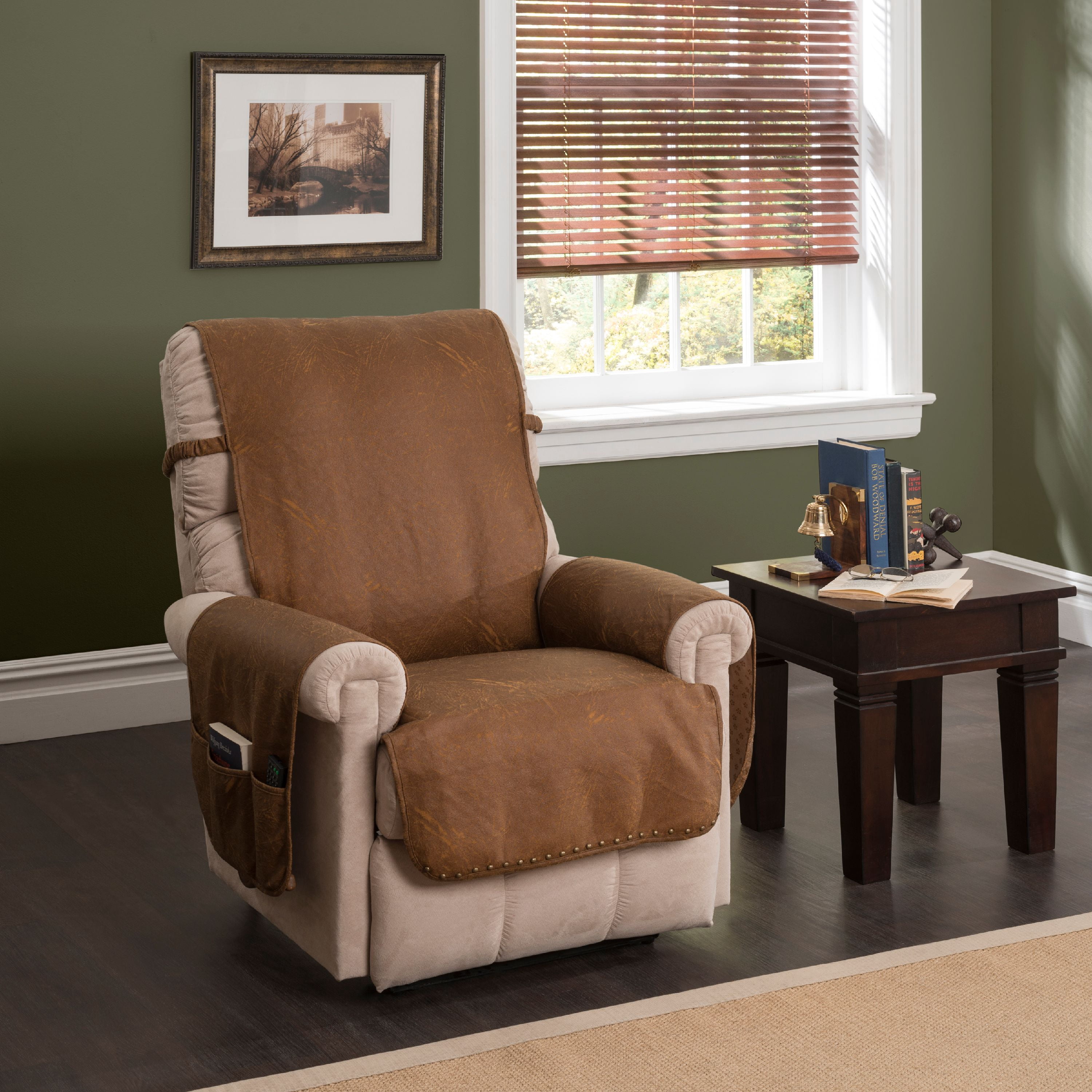 Innovative Textile Solutions 1-Piece Faux Leather Recliner Furniture Cover Slipcover, Cognac