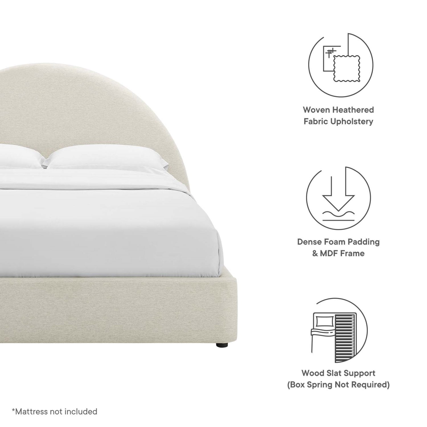 Platform Bed Frame, King Size, Ivory White, Fabric, Bedroom, Modern Contemporary HB36791
