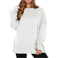 thumbnail image 2 of YDDIAN Oversized Sweatshirt for Women Thumbhole Long Sleeve Crewneck Sweatshirts Fall Fashion Side Slit Fleece Pullover Tops White M, 2 of 5