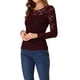 thumbnail image 4 of INSPIRAR CHIC Blusas de Encaje Floral Semitransparentes de Manga Larga con Volantes para Mujeres S Burdeos, 4 of 6