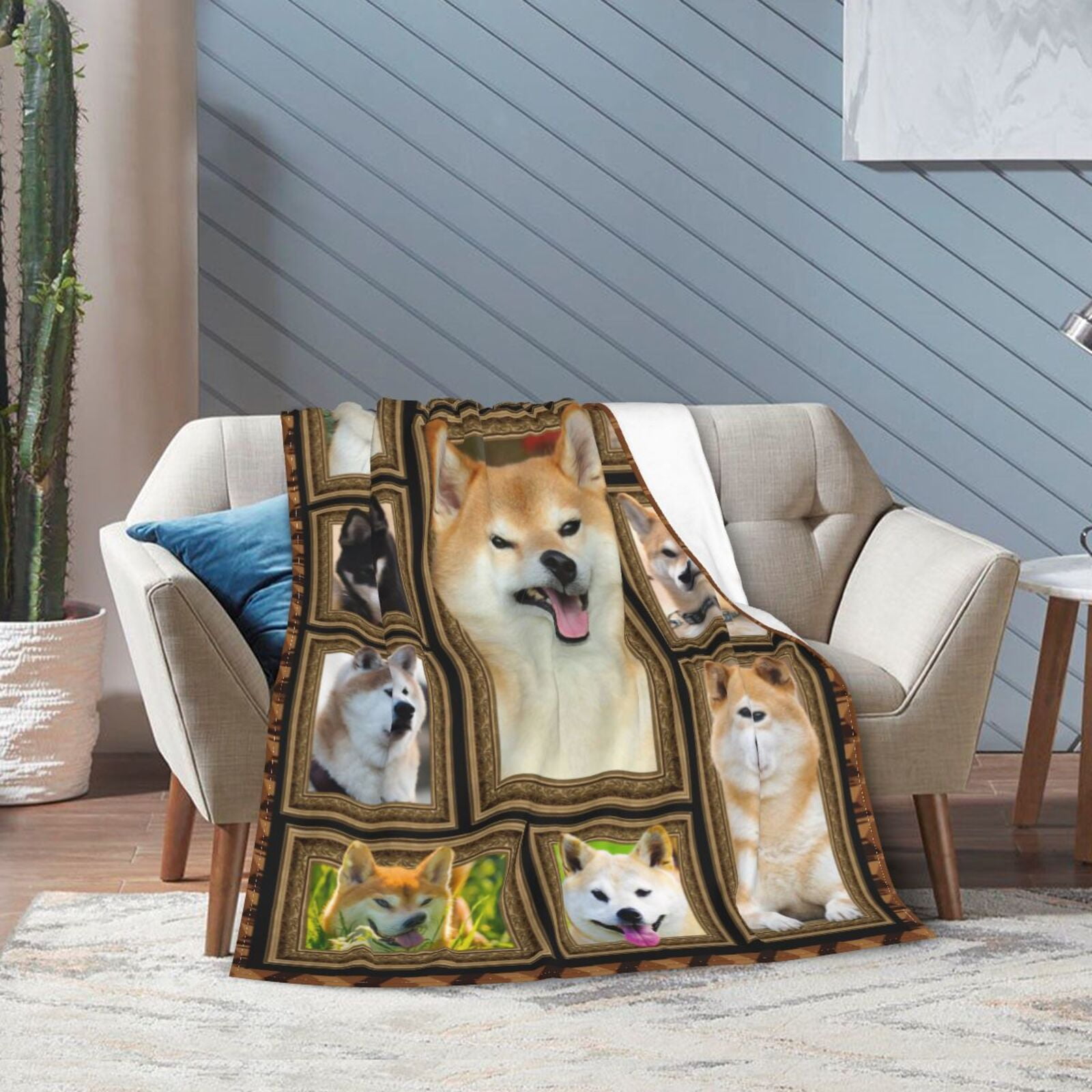 Wijzvio Shiba Inu Dog Throw Blanket Soft Fuzzy Fleece Blanket For Couch Bed Living Room Decoration 50"X40"