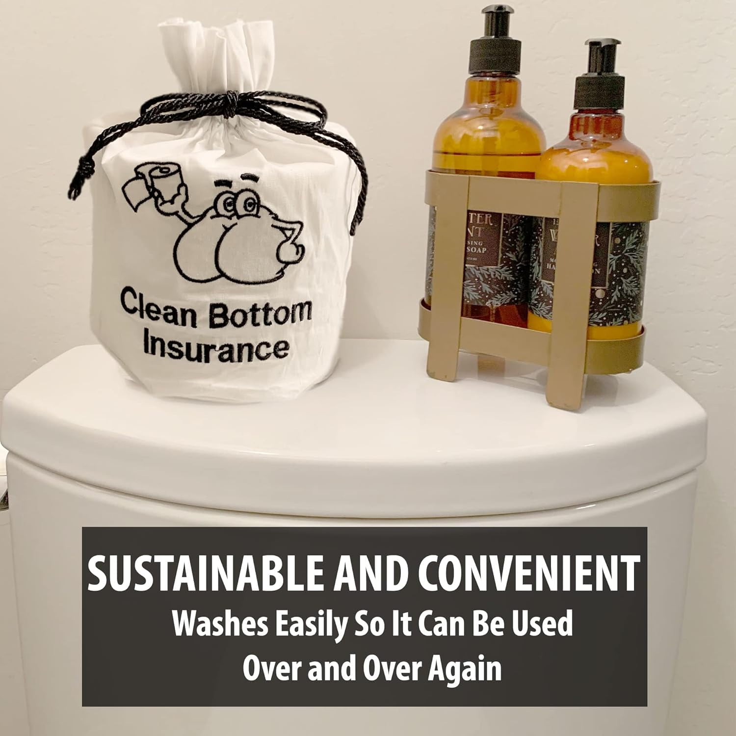Born Uncommon Toilet Paper Roll Cover - 9" x 5.5" Reusable Cotton Toilet Paper Cover with Drawstring Closure – Decorative Bathrooms Tissue Roll Storage Bag