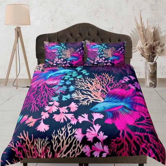 Corales de colores único costera abuela funda nórdica náutica juego de cama completo
