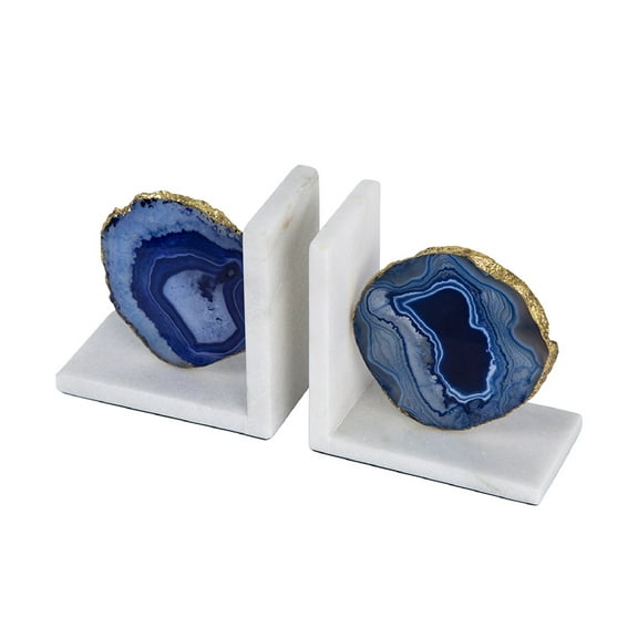 A&B Home Agate Bookends on Marble Base - Set of 2 -Blue/White