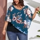 thumbnail image 2 of Estampado Casual Chal Top Cuello Redondo Asimétrico Transpirable Gasa Chal Blusa para Fiesta Compras Viajes Azul 2XL, 2 of 8