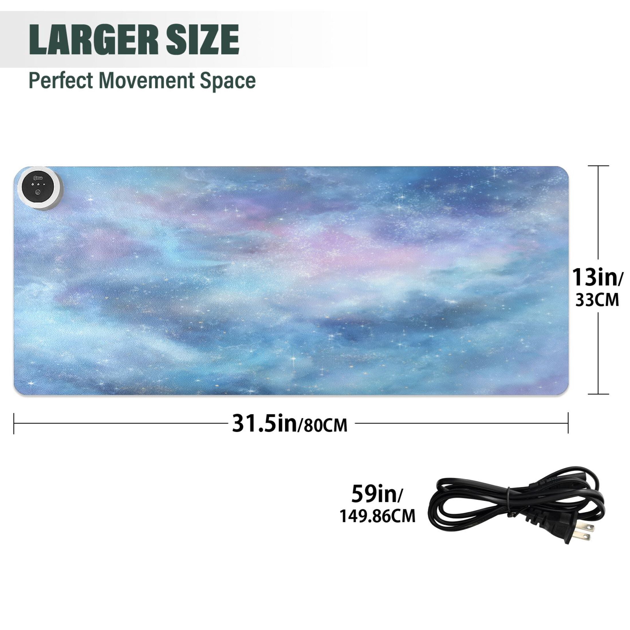 Large Heated Desk Mat Mouse Pad 31.5"x13"PU Leather Graphene Heating Desk Warmer with 3 Temperature Settings 110V US Plug Non-Slip Warm Pad for Home, Office, and Gaming Seamless Cosmic Texture Design