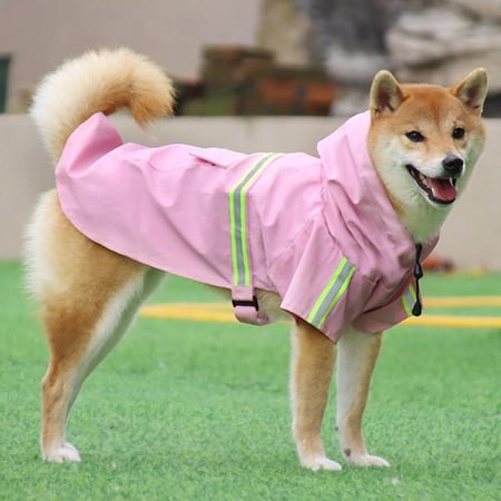 Large Dog Raincoat Adjustable Pet Water Proof Clothes Lightweight Rain Jacket Poncho Hoodies with Strip Reflective(L Pink)