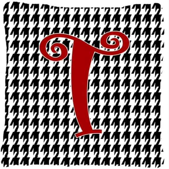 Carolines Treasures 14 x 14 in. Monogram Initial T Houndstooth Black Fabric Decorative Pillow