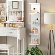 Fairy 5-Tier White Vertical Floating Shelves with LED Accent Light, Wall Mounted Storage Organizer for Small Spaces