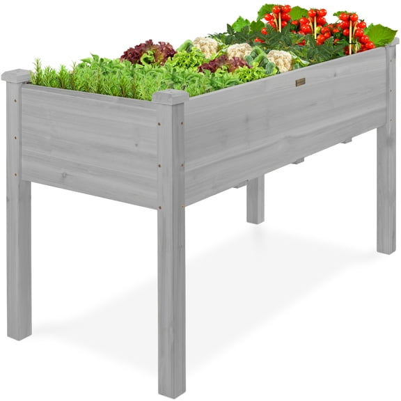Best Choice Products 48x24x30in Raised Garden Bed, Elevated Wooden Planter for Yard w/ Foot Caps, Liner - Gray