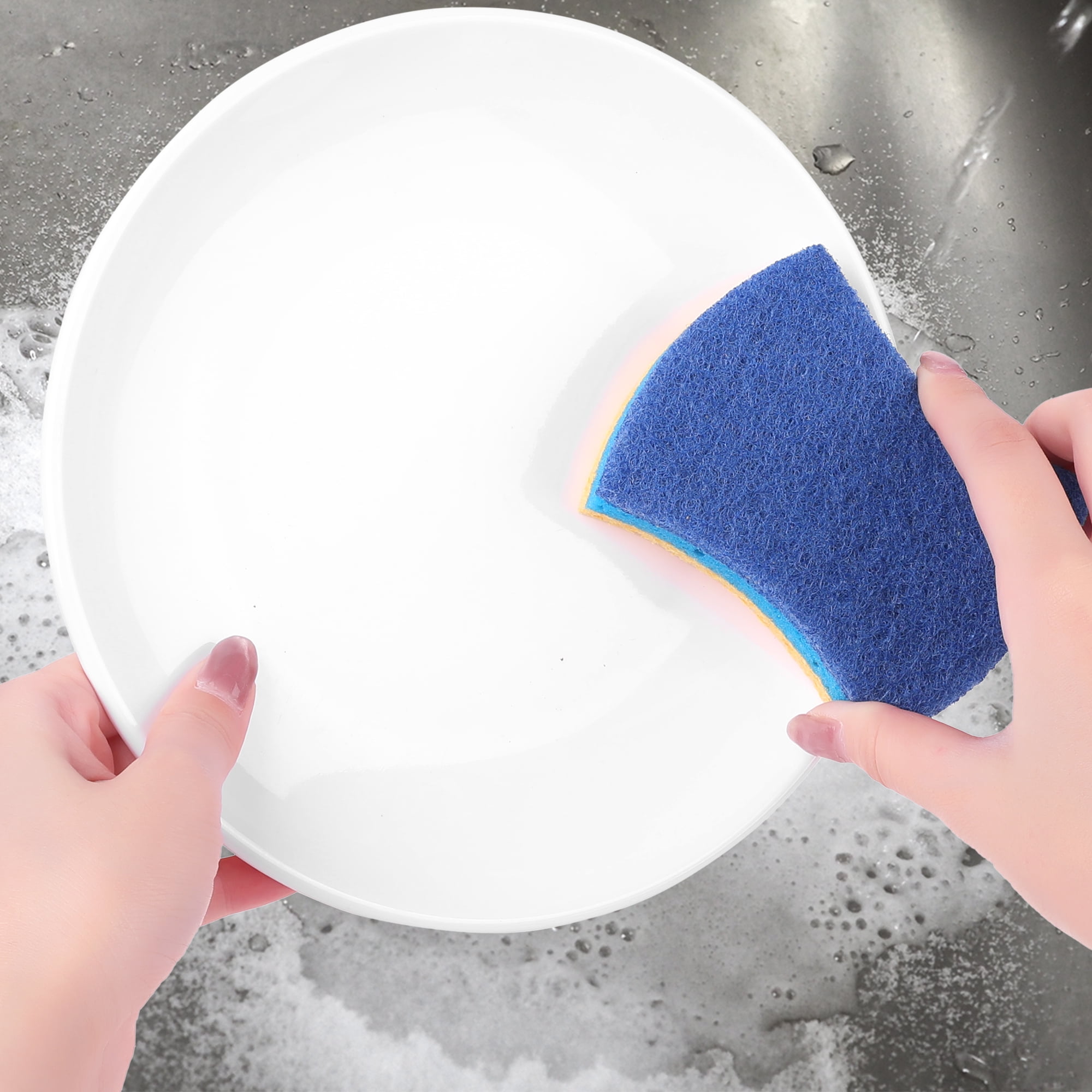 Unique Bargains Non-Scratch Scrub Sponges Cleaning Sponges for Kitchen Dishes Blue 6 Pcs