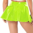 thumbnail image 3 of YONGHS Women's Glossy Latex Leather Short Mini Skirt Pole Dance Raves Clubwear Costumes Fluorescent Green M, 3 of 7