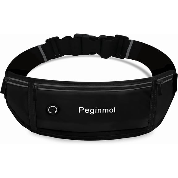 Slim Running Belt Fanny Pack, Waist Pack Bag for Women Men, Running Pouch for Phone Waterproof Reflective with 3 Pouches, Running Phone Holder for Sports, Traveling (Black)
