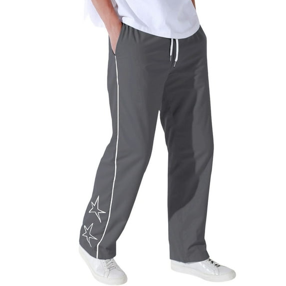 PIMSSY Men Pants Star Embroidery Men's Casual Loose Comfortable Sports Comfortable Street Pants Male Stylish Solid Color Slacks