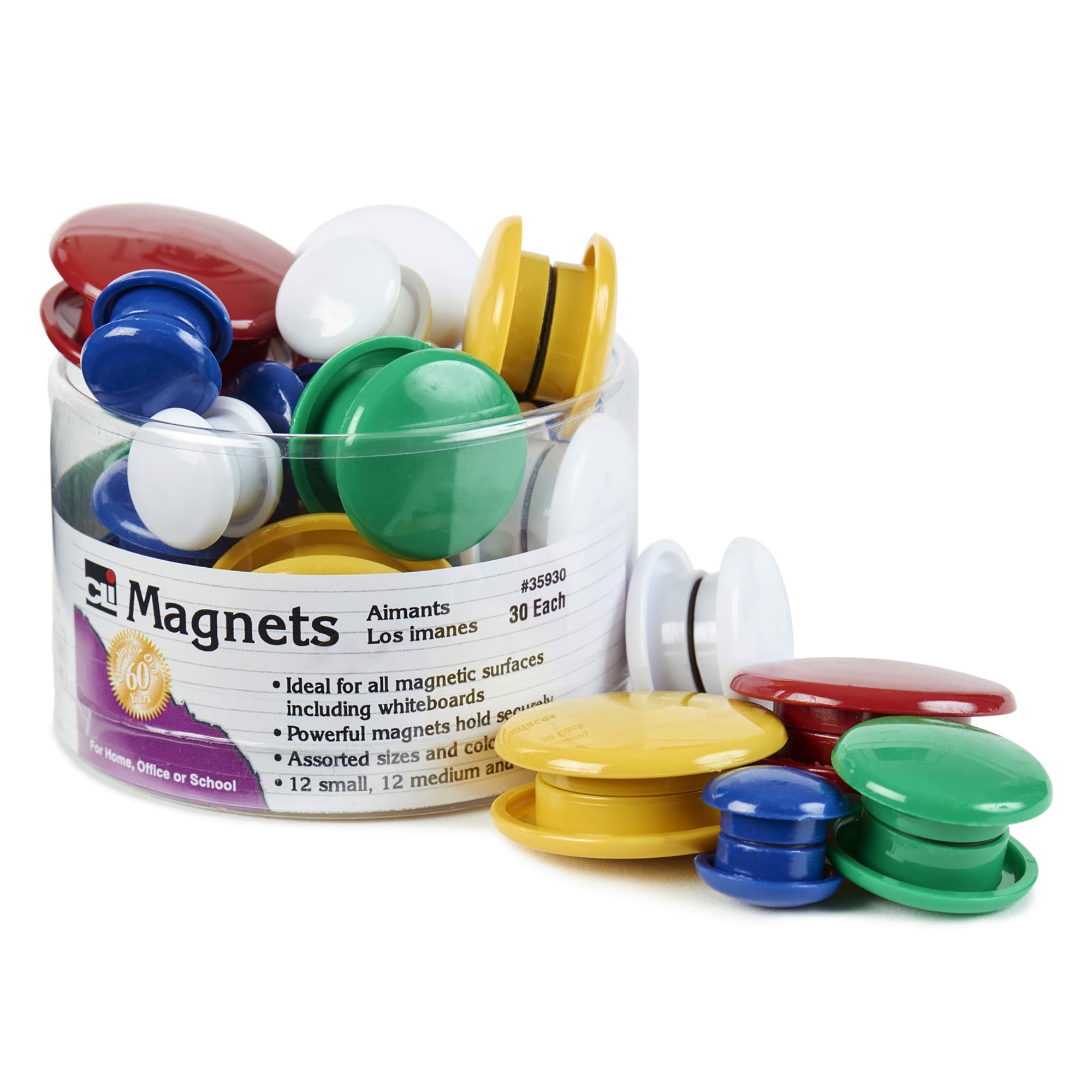 Charles Leonard Round Magnets, Assorted Colors, 180 Count