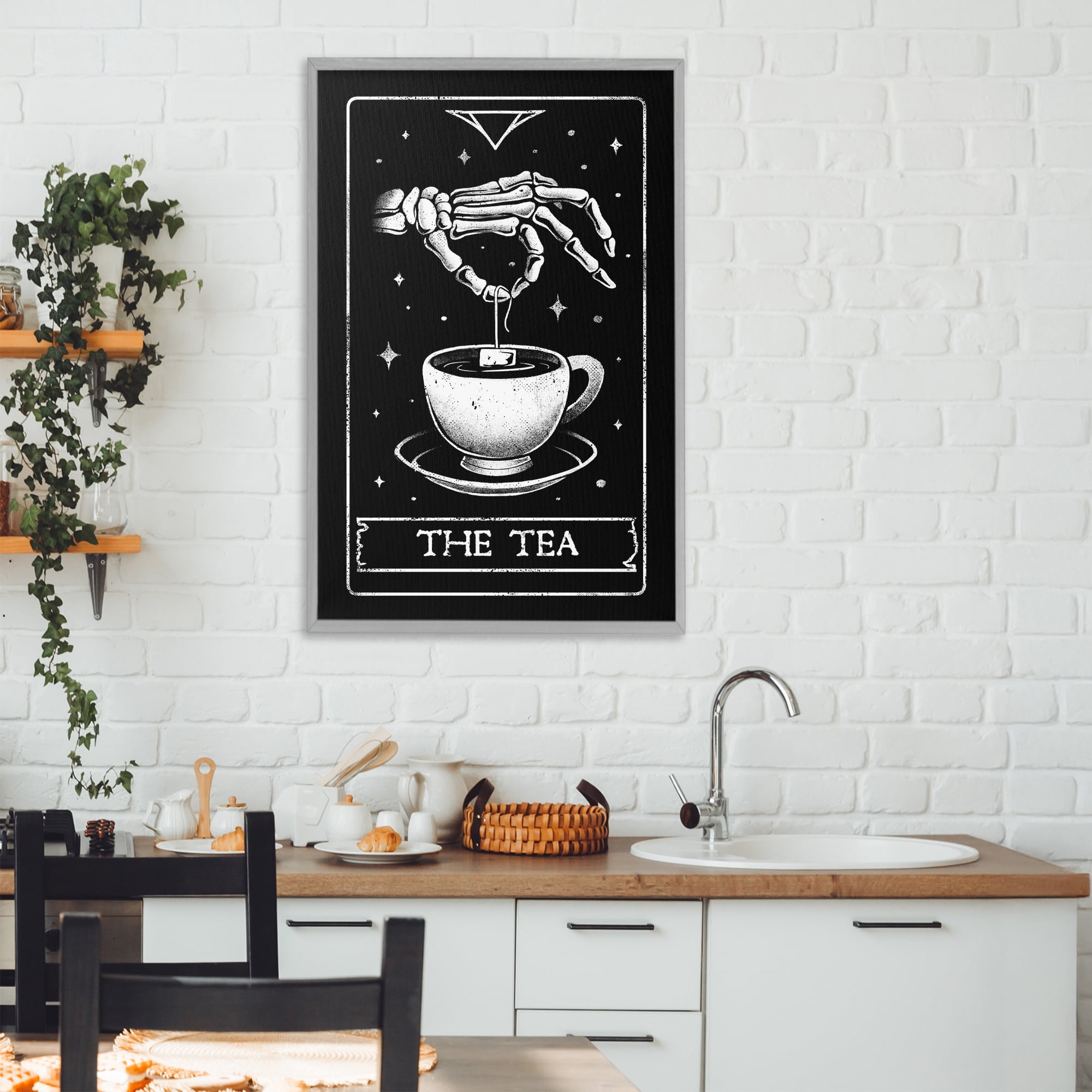 Stupell Industries The Tea Skeleton Tarot Gray Framed Giclee Art, design by EduEly Designs