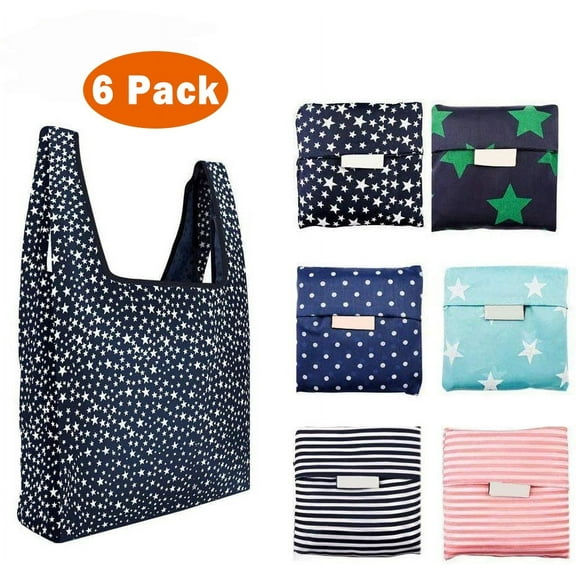 SAYLITA 6 Pack Reusable Grocery Bags Eco Friendly Tote Shop Bag With Pocket Large Multi Colored Reinforced Bottom Fabric Ripstop Foldable Bag For Shopping Beach Gym, Office Supplies