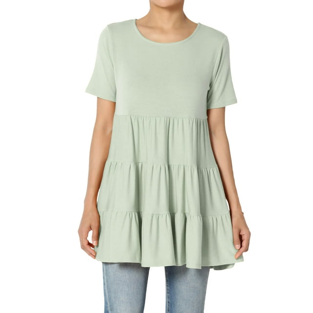 Tunique Babydoll à Volants à Manches Courtes pour Femmes Grande Taille Été Mignonne Décontractée Longue