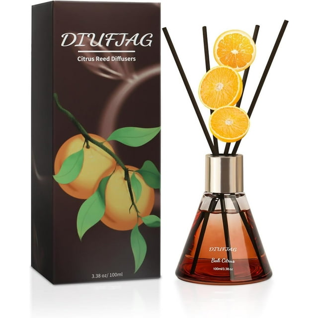 Bali Citrus Reed Diffuser Set with 8 Brown Fiber Sticks,100ml Scent Diffuser for Home Shelf Decor,Last Up 30 Days