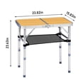thumbnail image 5 of Hassch Height-Adjustable Folding Camping Table with Mesh Shelf, 2FT Portable Lightweight Aluminum Outdoor Utility Table with Carry Handle for Beach, Picnic, BBQ, Patio & Travel (Wood Grain), 5 of 10