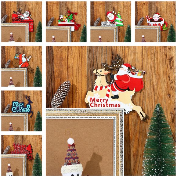 Christmas Door Corner Ornaments Wooden Festive Home Decor Fun Eco-friendly Sturdy Anti-break Door Frame Craft Style B