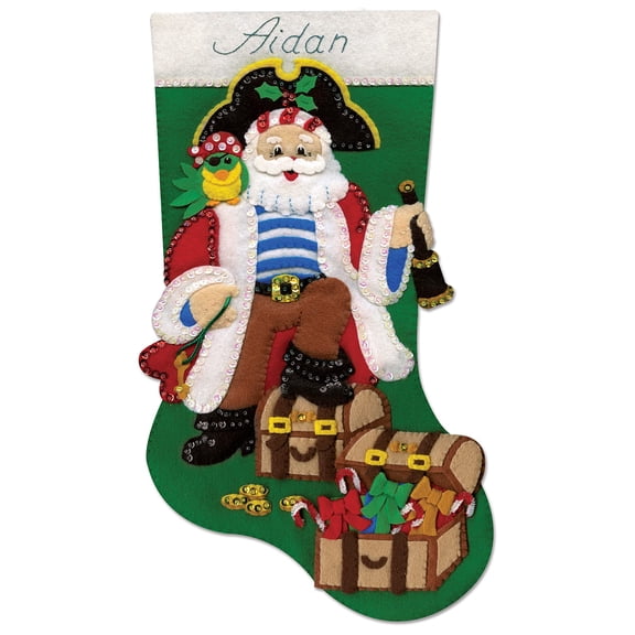 Design Works Felt Stocking Applique Kit 18" Long-Pirate Santa