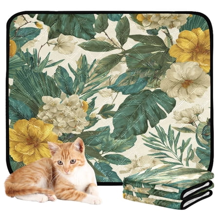 RMDQTR 3Pack Set of Small Pet Potty Pads Reusable Ultra-Absorbent Pet Training Pads Leak-Proof Pet Pads Tropical Plants