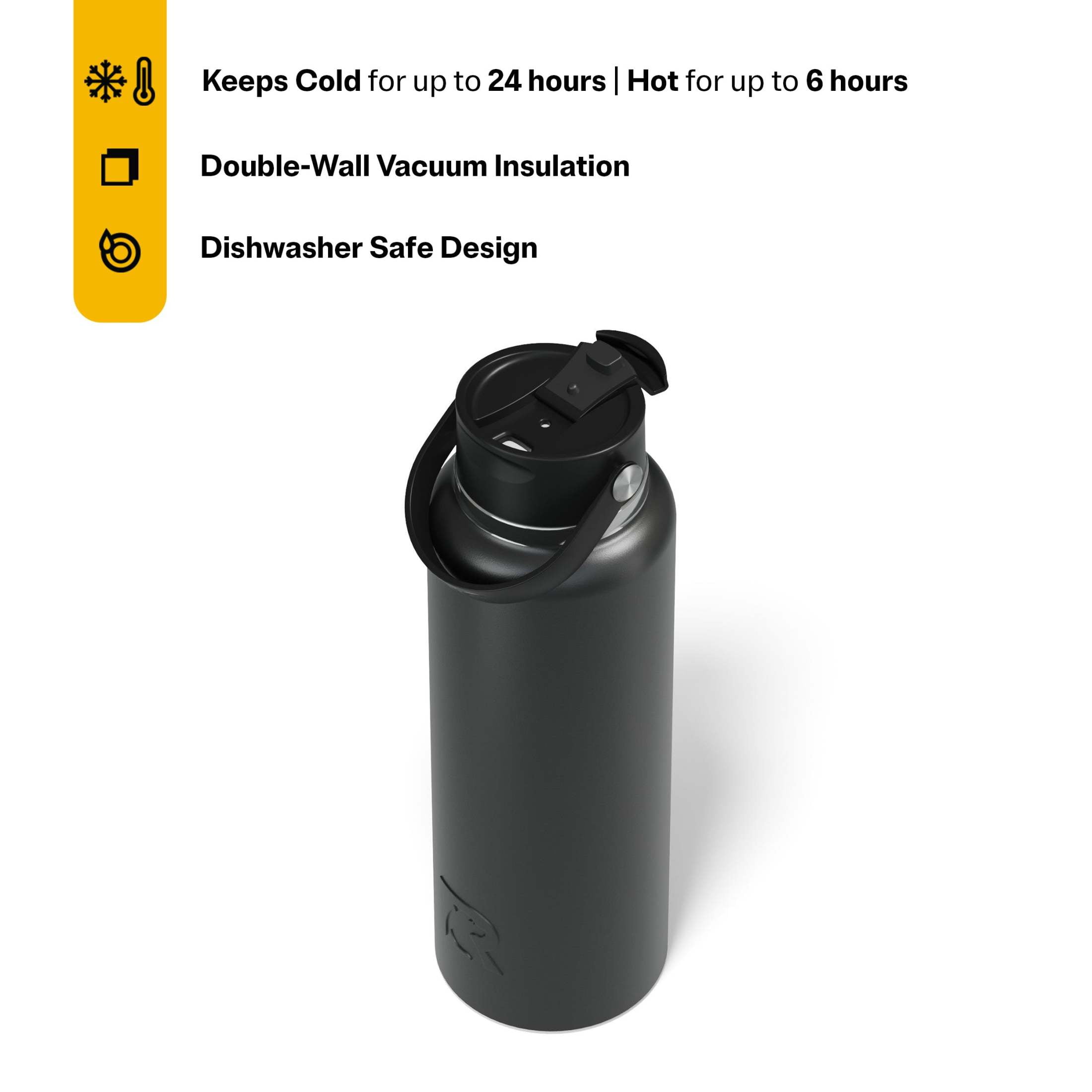 RTIC 40 oz Ceramic Lined Insulated Outback Water Bottle, Leak Resistant, Black