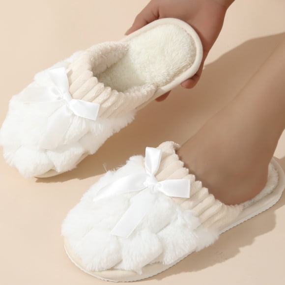 Pantuflas peludas confeccionadas para mujer en otoño e invierno, pantuflas de algodón de felpa cálidas y antideslizantes para parejas en casa.