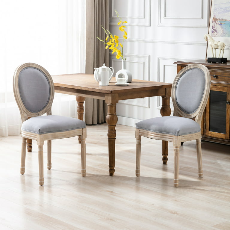 Upholstered Dining Chairs Set of 2, BTMWAY Modern French Country Dining  Chairs Set with King Louis Back Side, Solid Wood Frame, Cushioned Seat  Armless Dining Chairs for Dining Room, Gray, A6158 