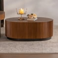 thumbnail image 5 of Shaiailed Oval Coffee Table Set of 2 Modern Wave Stripe Wooden Fluted Center Table Solid Wood Pedestal Side Table Tea Table for Living Room Bedroom Dark Brown, 5 of 8