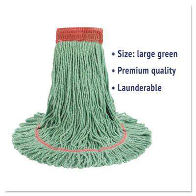 Boardwalk® Super Loop Wet Mop Head, Cotton/Synthetic Fiber, 5" Headband, Large Size, Green, 12/Carton (BWK503GNCT)