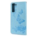 thumbnail image 4 of Feishell Wallet Case for Samsung Galaxy S22+ 5G,Retro PU Leather Butterfly Embossed Pattern Full Protection Anti-Scratch Magnetic Clasp Flip Holder Card Slots & Cash Pocket Phone Cover,Blue, 4 of 6