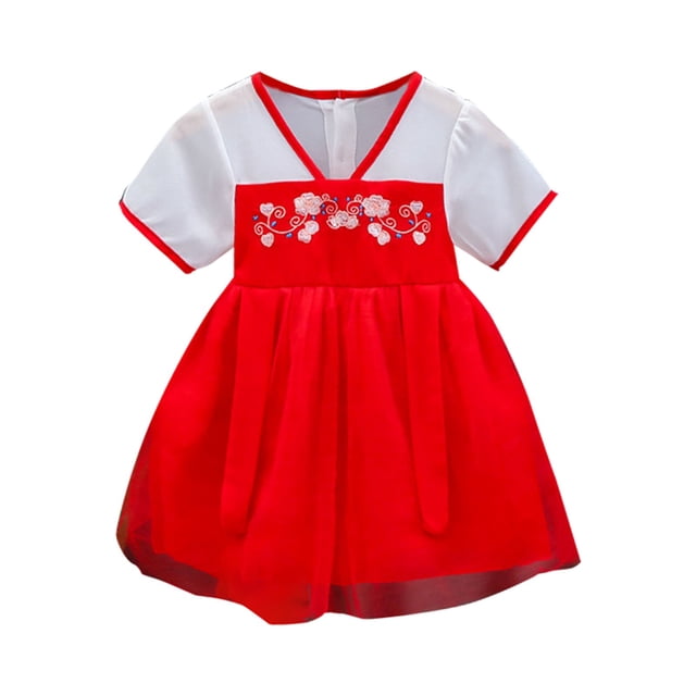 Robes pour Filles - Robe d'Été Brodée de Fleurs Style Antique pour Filles avec Charme Intemporel