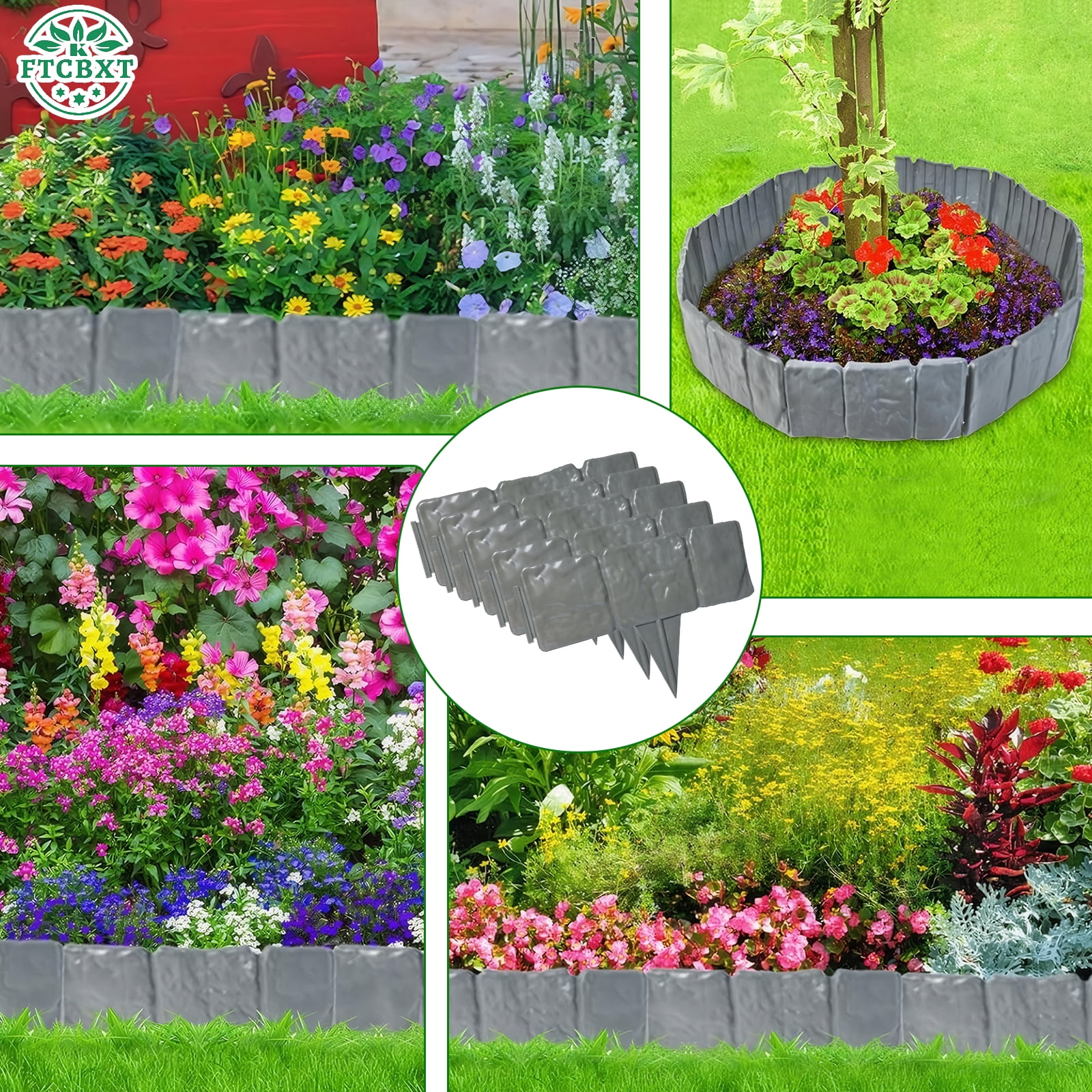 2025 New Landscape Edging Border,16 ft Plastic Stone Effect Garden Edging Border for Lawns,Flower Beds,Patios ,Yard (20 pcs, Gray)