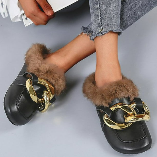 Retro mujer Vintage Casual gran gancho de bloqueo de Metal y bucle Enviros polar tacones bajos Slingback Otoño Invierno zapatos de punta redonda Wmkox8yii shkj393