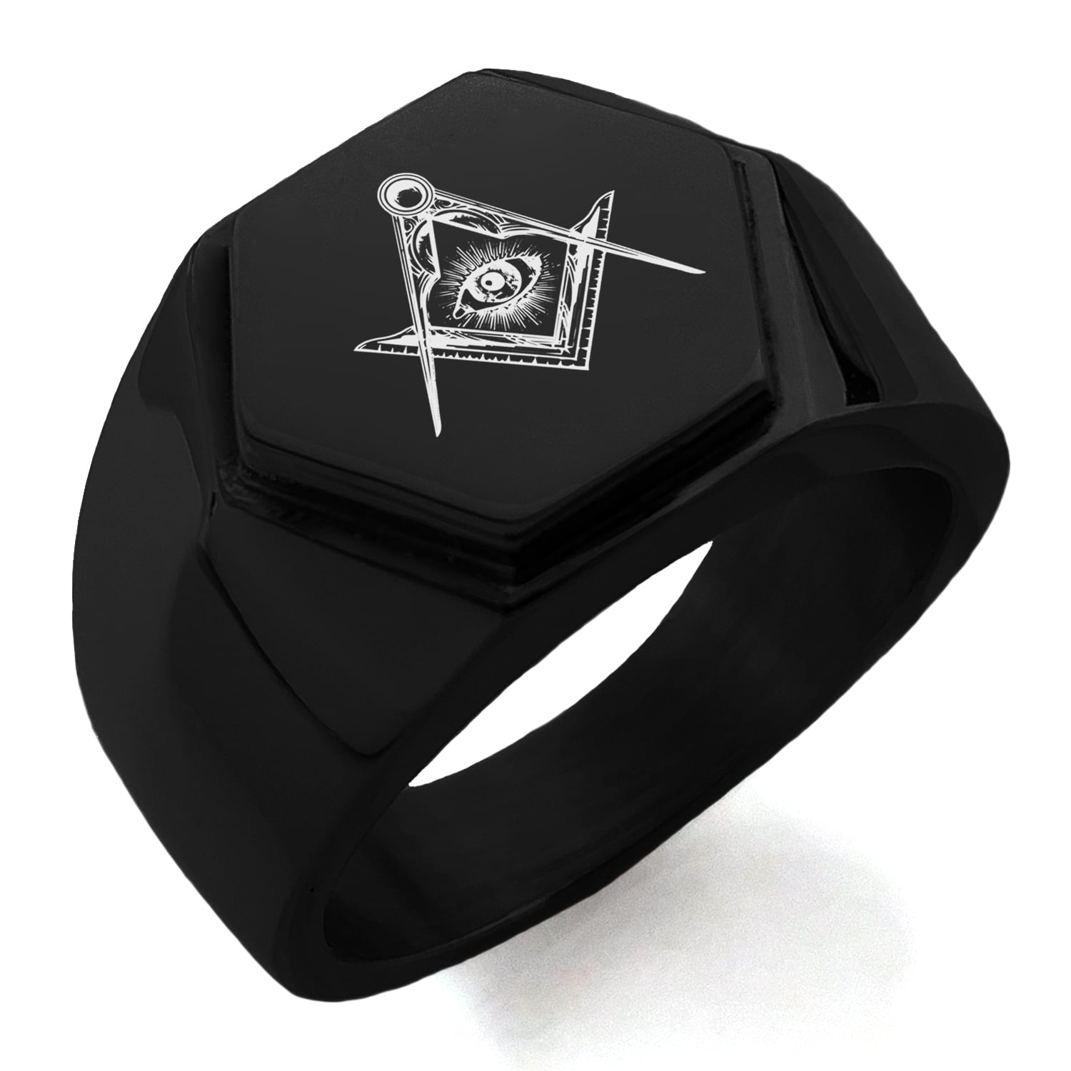 Tioneer Stainless Steel Freemasons Masonic Sacred Society Shield Biker Style Polished Ring