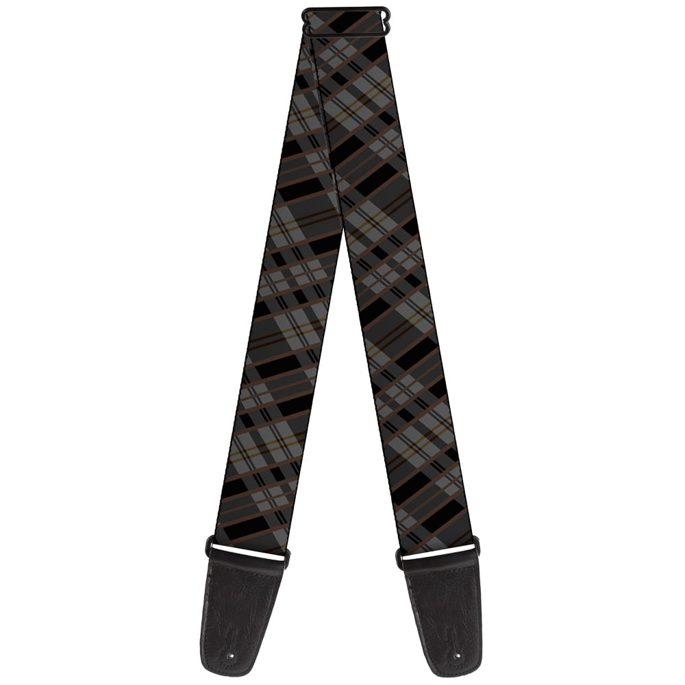 Buckle-Down Guitar Strap, Plaid Gray Black Brown, 2 Inches Wide