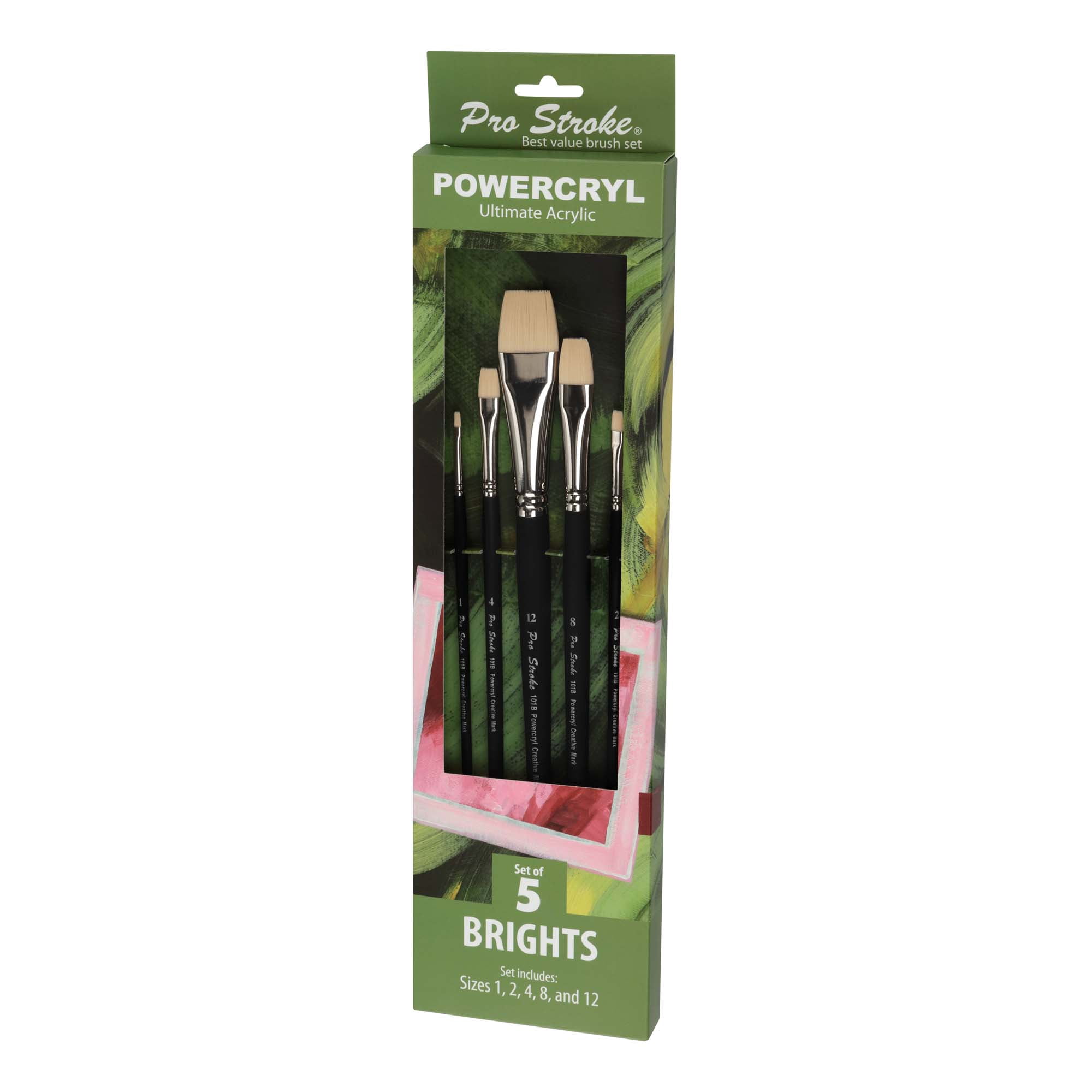 Creative Mark Pro-Stroke Powercryl Acrylic Paint Brushes - Brights Value Set of 5, Synthetic Paint Brushes for Artists, Seamless Nickel-Plated Ferrules, Matte Black Wooden Handle, Soft-Touch Grip